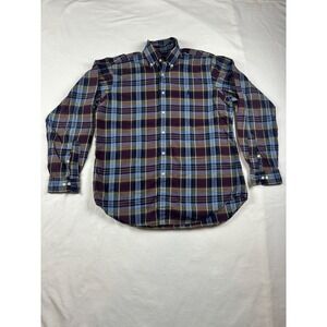 Ralph Lauren Classic Fit Plaid Button Down Shirt Men 16 1/2 L Burgundy Blue